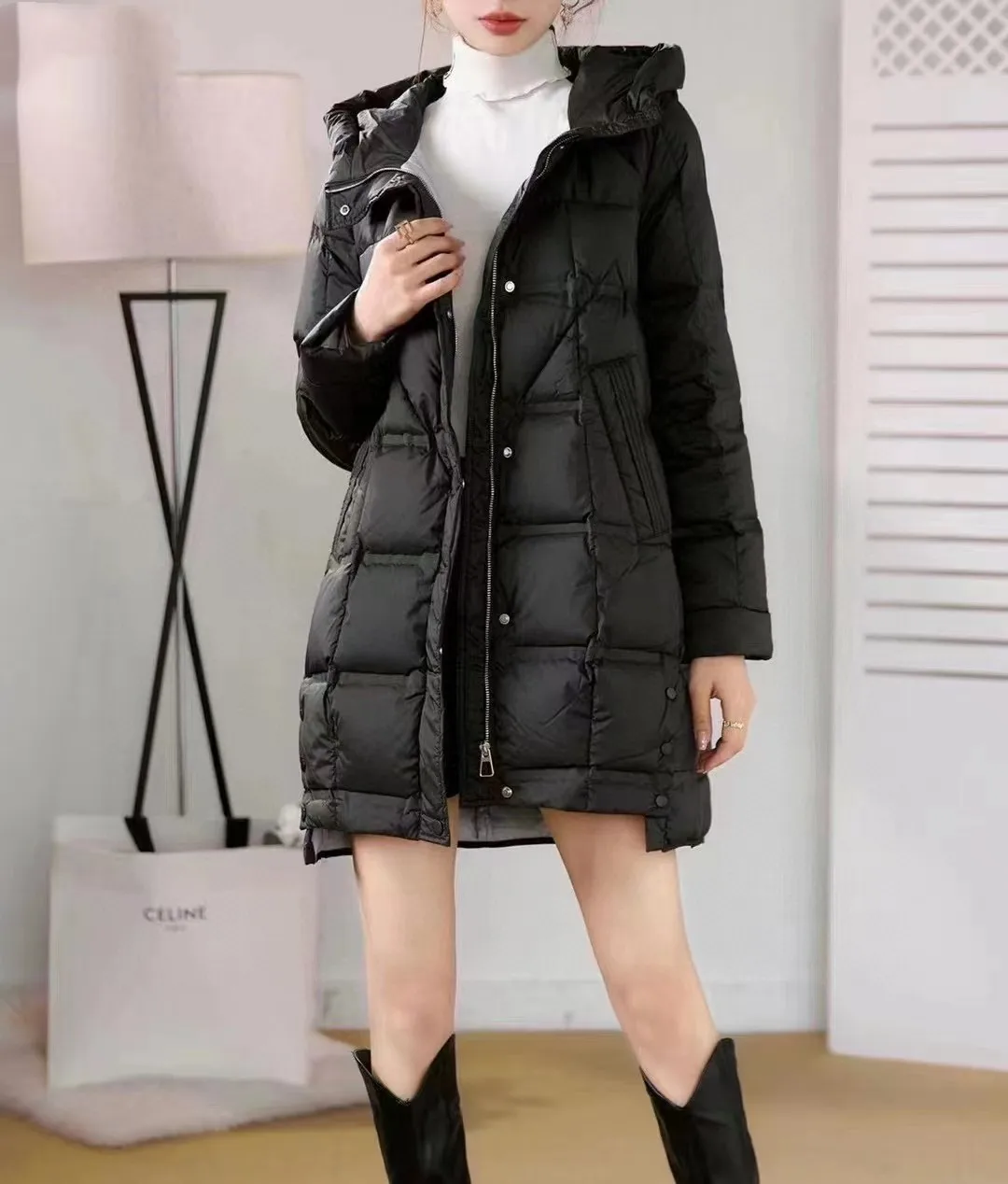 2023 New Arrivasl Women Hooded X-long Korean Slim Fit 90% White Duck Down Jacket Autumn/Winter Warm Female Office Lady Down Coat