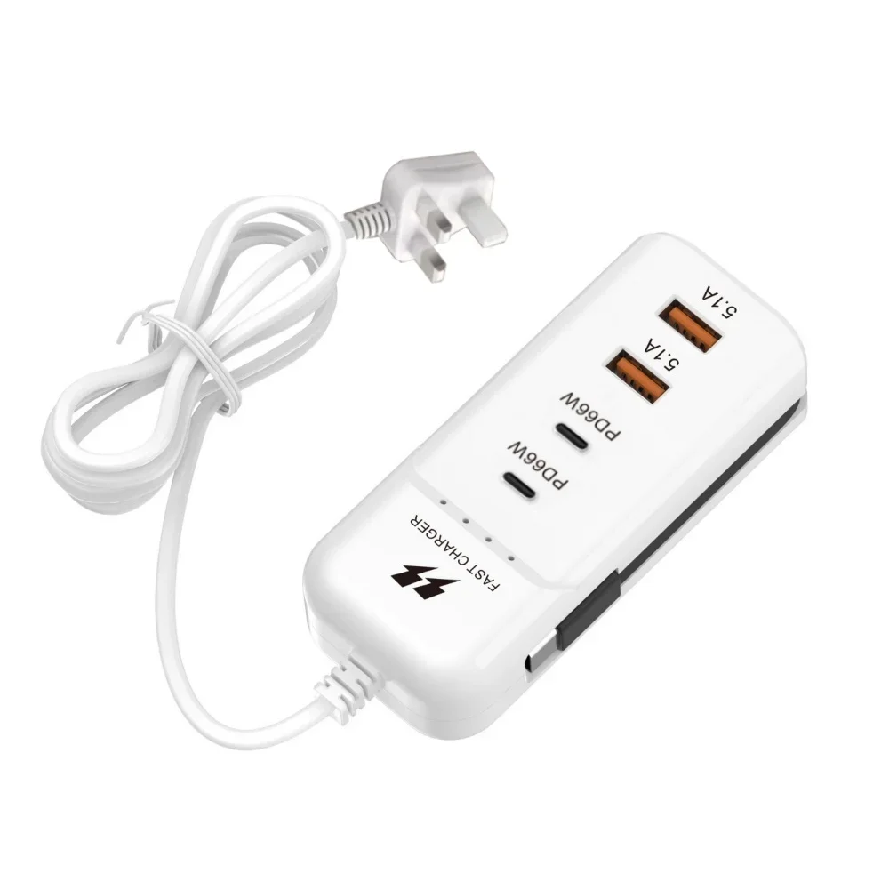 66 W 4-Port PD USB Schnelllade-Wandladegeräte Steckdose USB-Hub-Adapter USB Typ C EU US UK Stecker mit Verlängerungstyp-C-Kabel – Detail 10
