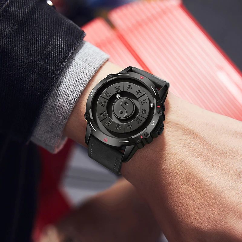 DOM 1737 jam tangan kuarsa Fashion tahan air tren keren elemen populer magnetik pria penunjuk beroda baja tahan karat kreatif