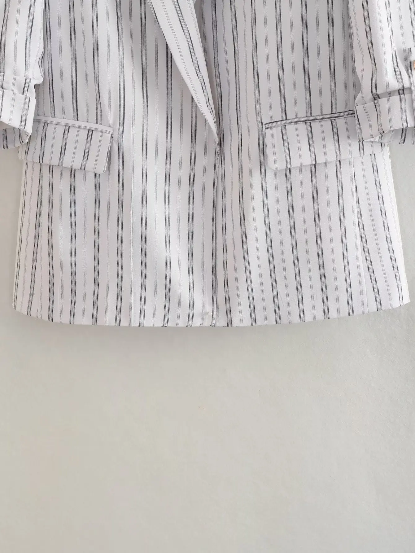 Maxdutti Fashion Vintage Striped Lady Jacket Roll Up Sleeve Casual Blazers Women Office