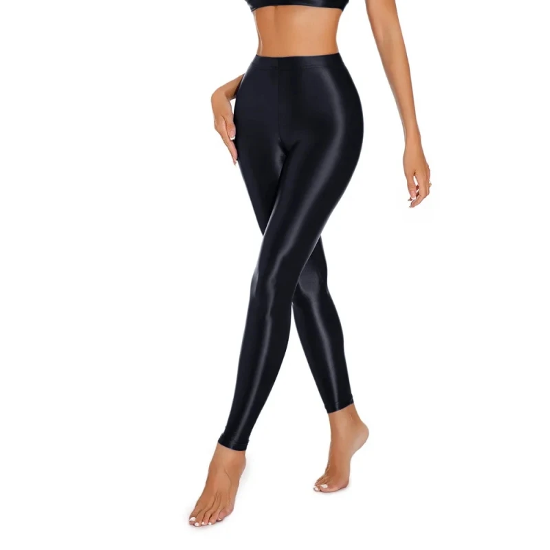 M l xl plus size perna magro meia-calça cetim brilhante lápis calças femininas fitness yoga leggings óleo brilhante footless festa clube collants