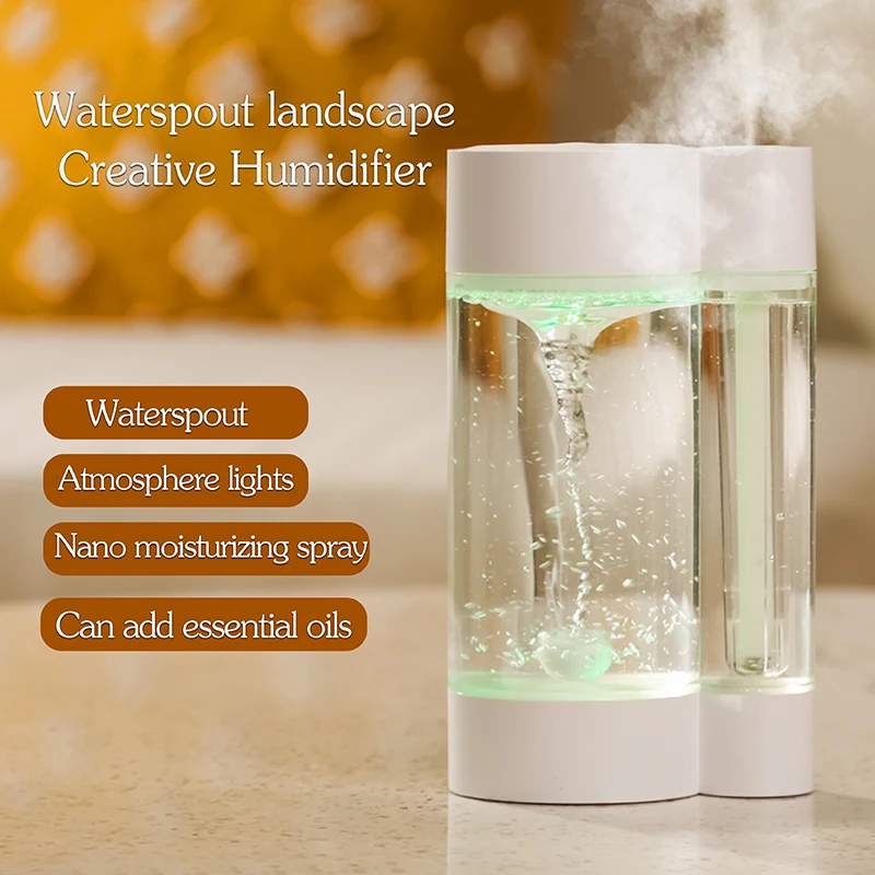 Colorido Waterspout Air Humidificador, Pulverizador de Névoa, Difusor para Home Office e Carro, Carregamento USB, Novo