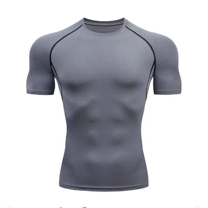 Quick-drying Men Running Shirts Fitness Compression Gym Polyester Sports T-shirt Black 2023 Workout Training Muscle Fit Clothing