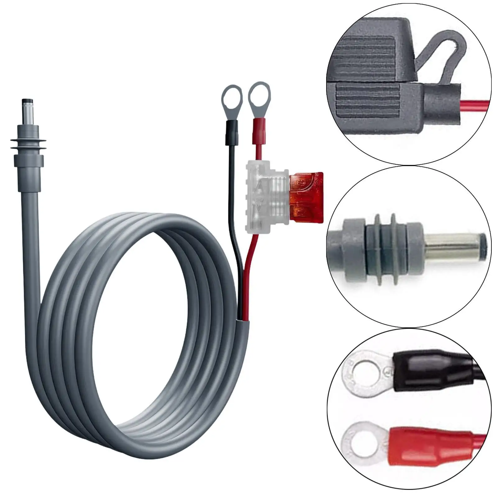 18AWG DC Power Cable DC Power Cord 30A Fuse Holder Scratch Resistant Waterproof Extension Cable Ring Terminal for Car Tractor