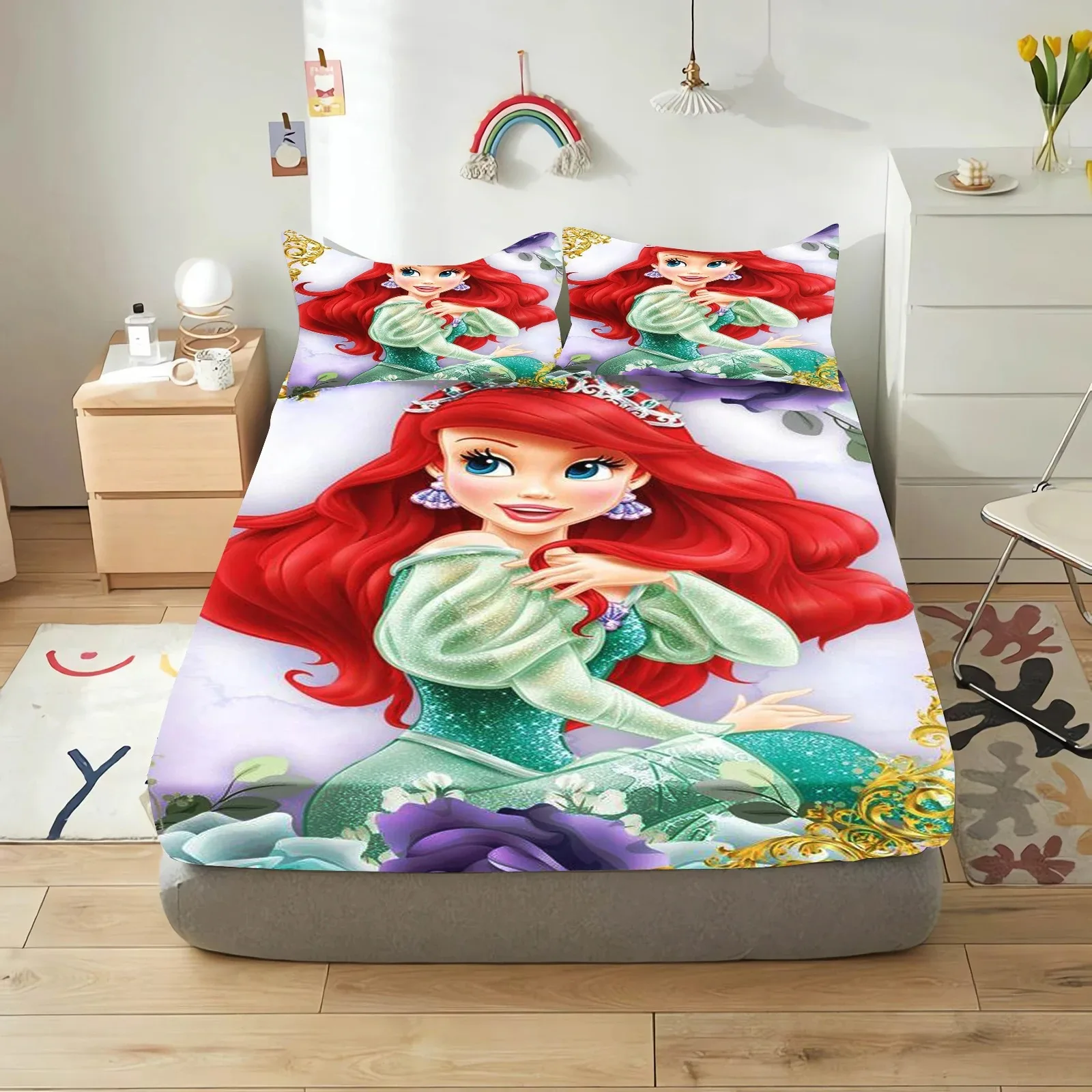 

Disney Little Mermaid Bed Sheet 3D Kids Bedding Set with Pillowcase Bed Sheet 2/3 Piece Cartoon Print Home Decoration