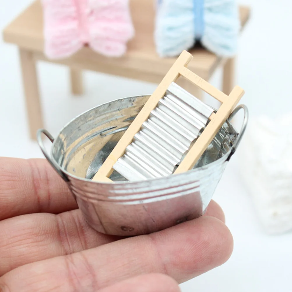 

2 Sets Baby Bathtub Lovely Miniature Model Toiletries Realistic House Decor Interesting Toy Iron Dollhouse Basin