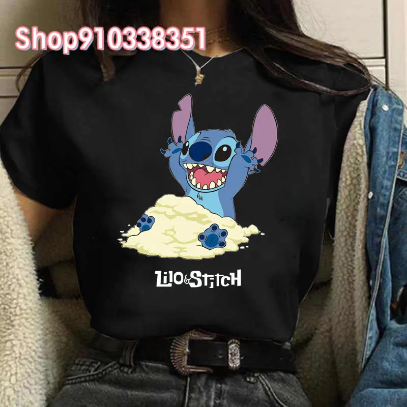 Lilo Stitch Cartoon T Shirt Women Stitch Cute Manga T-shirt Y2k Graphic Tshirt Gothic Clothes Top Tees Female Clothing 2024