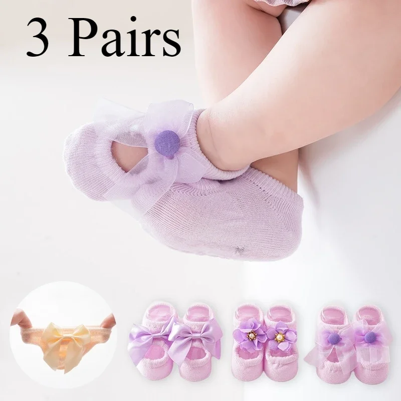 

3Pair/lot New Baby Socks Lace Flower Bow Girls' Baby Socks