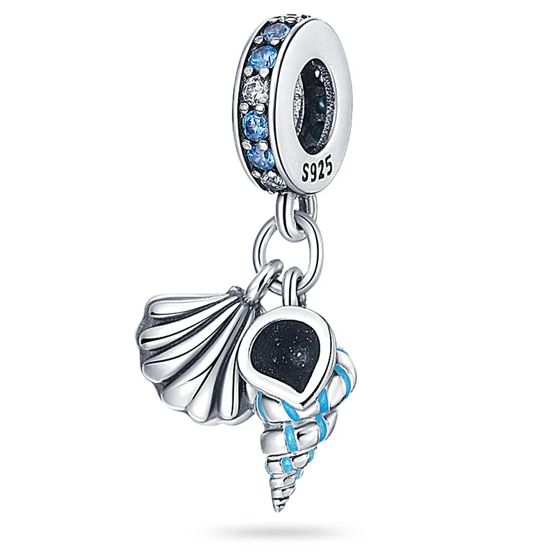 Hot Sales 925 Sterling Silver Blue Conch Shell Charms Bead Fit Original Bracelet DIY Women Birthday Jewelry Gifts
