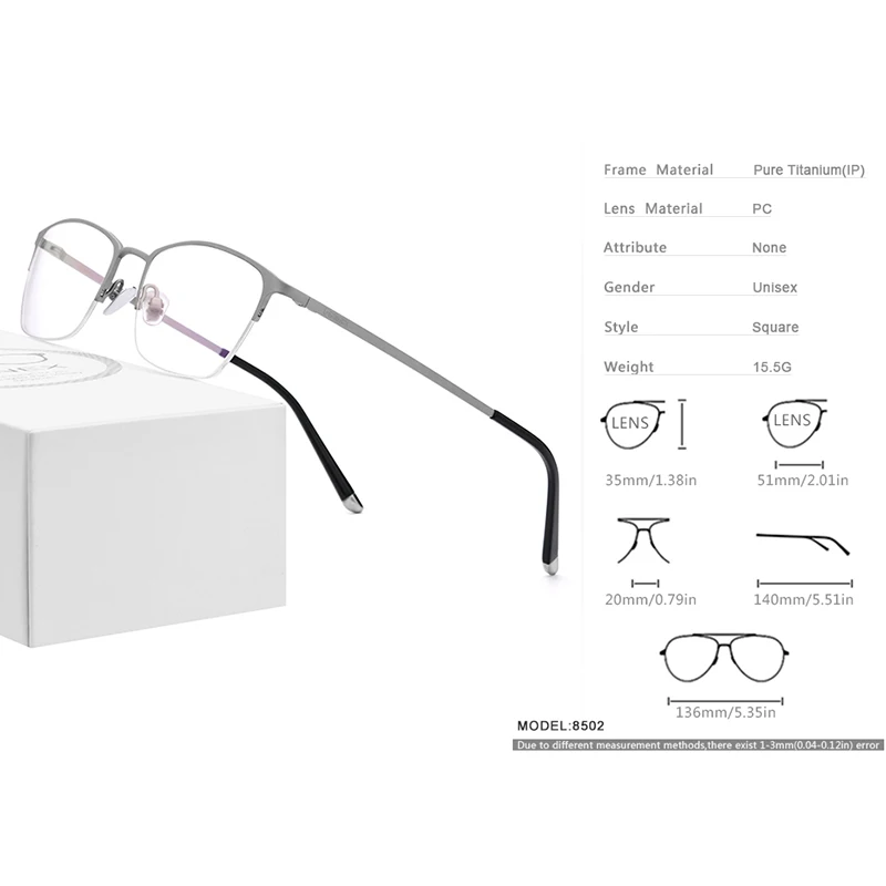 FONEX Pure Titanium Glasses Frame Men Vintage Round Eyewear Women Semi Rimless Half Eyeglasses 8502