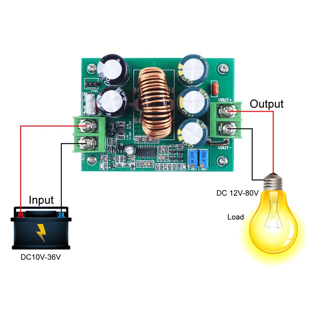 DC-DC 1200W 20A Boost Power Supply Module Step UP Module Voltage Converter Support Solar Charging Stable Output