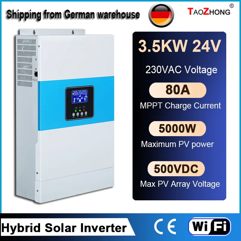 Y&H 3.5KW Hybrid Solar Inverter 24VDC MPPT 80A Charger Max 500VDC PV Input 220VAC Off Grid Pure Sine Wave Inverter