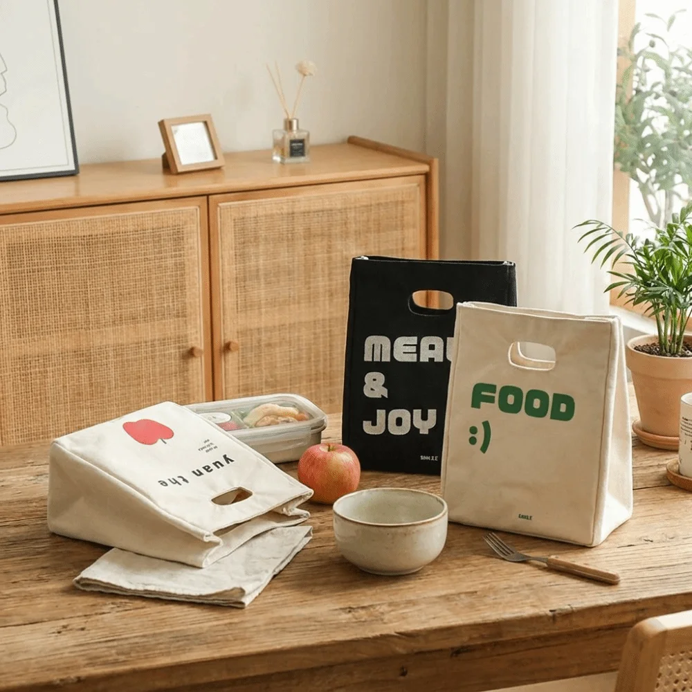 Aluminum Foil Liner Insulated Lunch Bag Large Capacity Canvas Portable Picnic Bag Reusable Thick Food Storage Bag Camping
