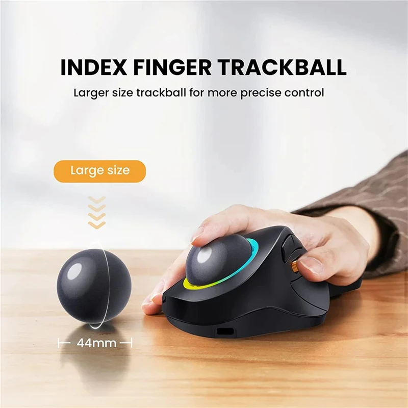 

RGB Backlit Gaming Mouse Bluetooth Trackball Wireless 2.4G Rechargeable Ergonomic Rollerball Mouse for Laptop Mac iPad Game