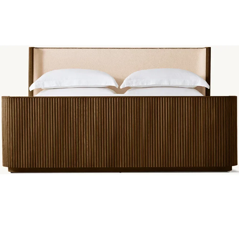 

z Luxus-Schlafzimmermöbel Massivbraunes Eichenholz-Bettset in König-Königin-Größe