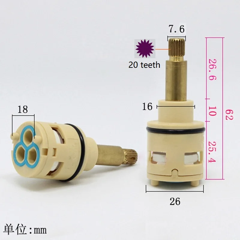 Separador de agua de tres velocidades, Cartucho separador de agua de varilla de latón extendida de 26mm de diámetro, Cartucho de cerámica de alta altura de 82mm