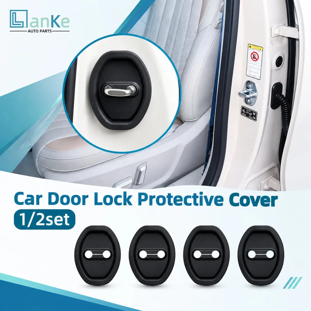 LANKE Car Door Lock Protective Cover Universal Installation Noise Reduction Shock Absorption Scratch Rust Protection