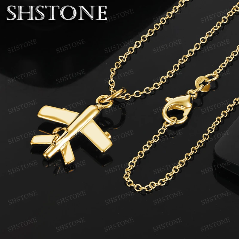 Kpop 18K Gold Man Woman Aircraft Pendant Necklace Engagement Wedding Party Jewelry 16/18/20/22/24/26/28/30 Inch Chain
