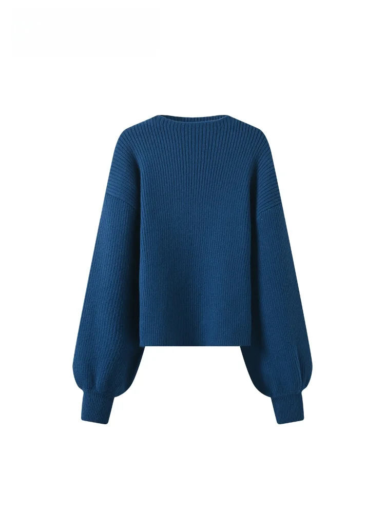 

plus Size Long Sve round Ne Knitwear Women's Warm Casual Sle Blue Top for Spring Season Comfortable Polyester Fiber