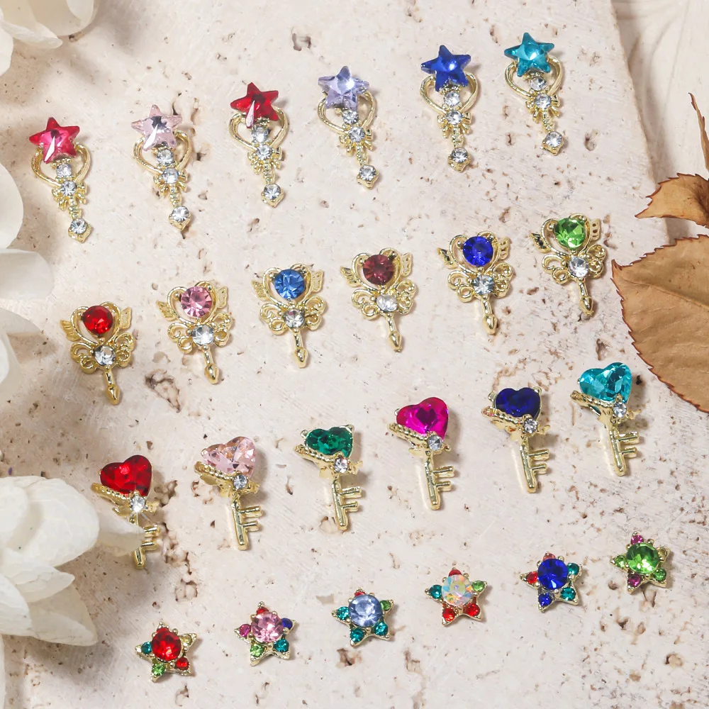 20 pieces/lot Alloy Heart Star Magic Wand Nail Ornaments Popular Sailor Moon Nail Jewelry DIY Manicure Accessories
