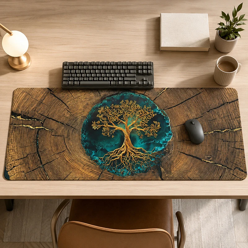 Mouse Pad Gamer Tree of Life Wood Grain printon demand Large HD Computer Mousepad XXL Mechanical Keyboard Pad Natural Rubber