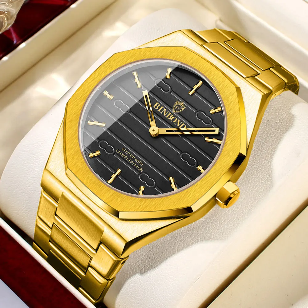 

BINBOND Новые B818 модные высококачественные мужские кварцевые часы с ремешком из нержавеющей стали повседневные мужские кварцевые часы Relogio Masculino