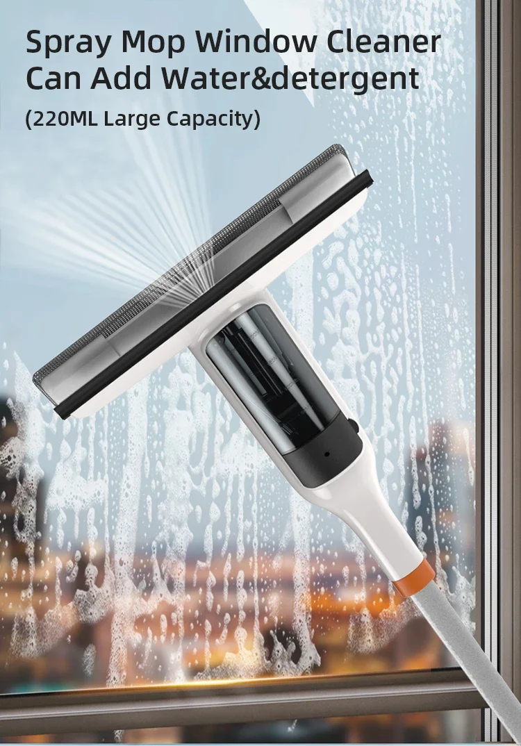 Herramienta de limpieza de ventanas de doble cara, herramientas de limpieza de ventanas con mango de fregado por pulveri