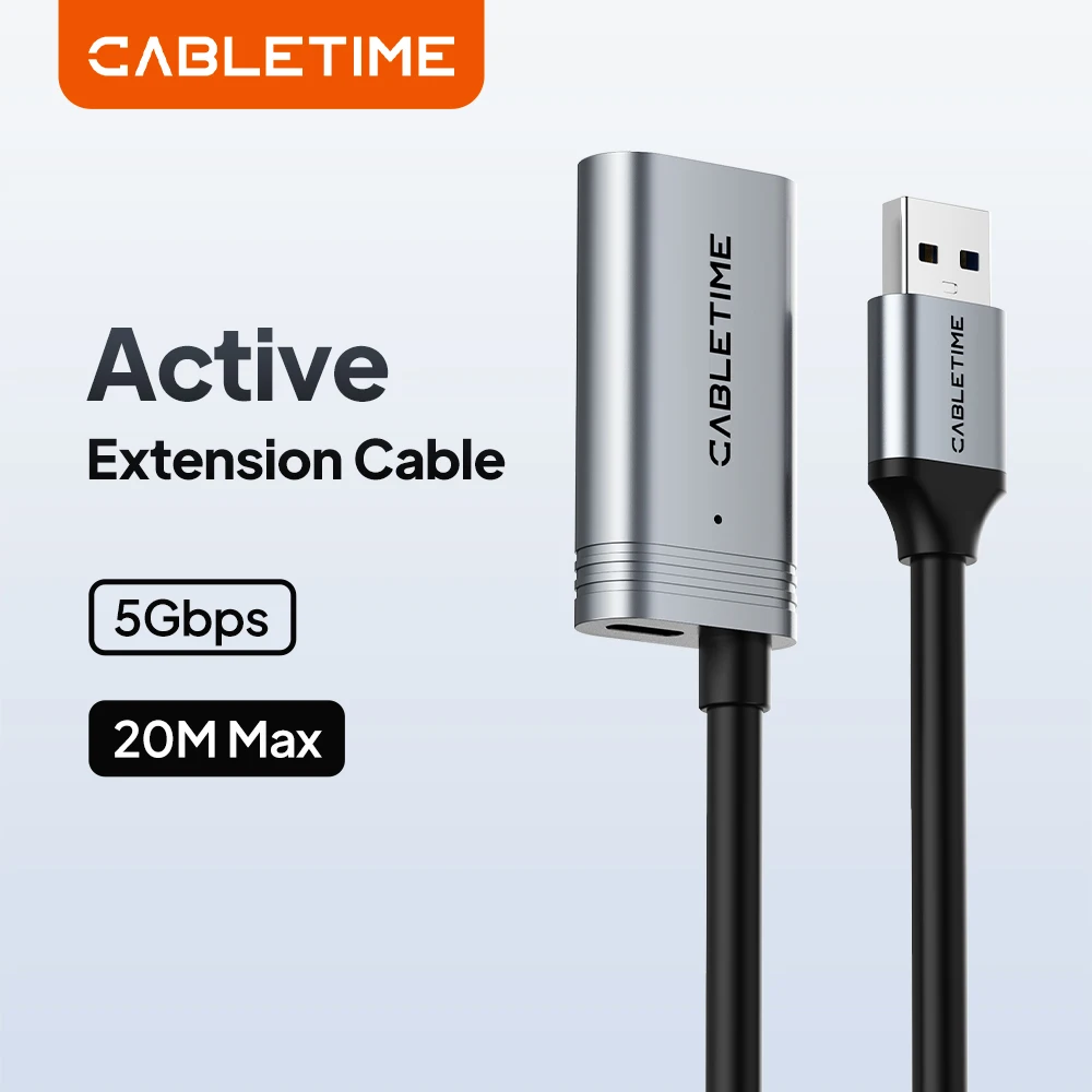 

CABLETIME USB 3.0 Active Extension Cable Male to Female 5m/10m/15m/20m with Amplifier USB 3.0 Extender Cord for PC TV