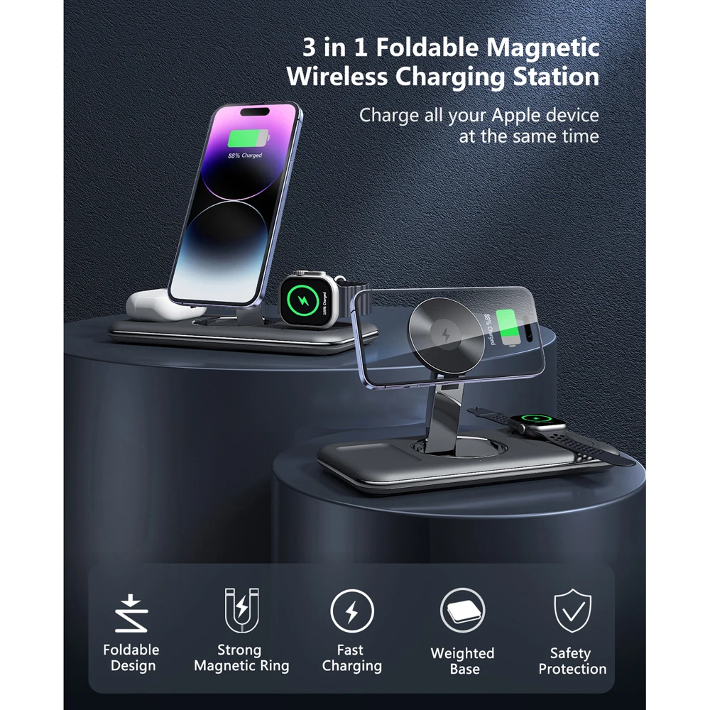 3 IN 1 Foldable Magnetic Wireless Charger For iPhone 14 13 12 Pro Max 13 12 Mini Apple Watch Ultra iWatch 8 7 SE 6 Fast Charging