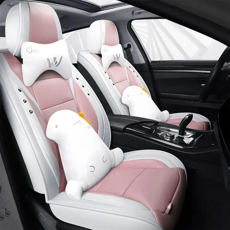 4 Pc Car Accessories Cartoon Printing Wholesale Waterproof Nappa Custom Fit Design Universal Full Set Luxury Leather Car Seat Co