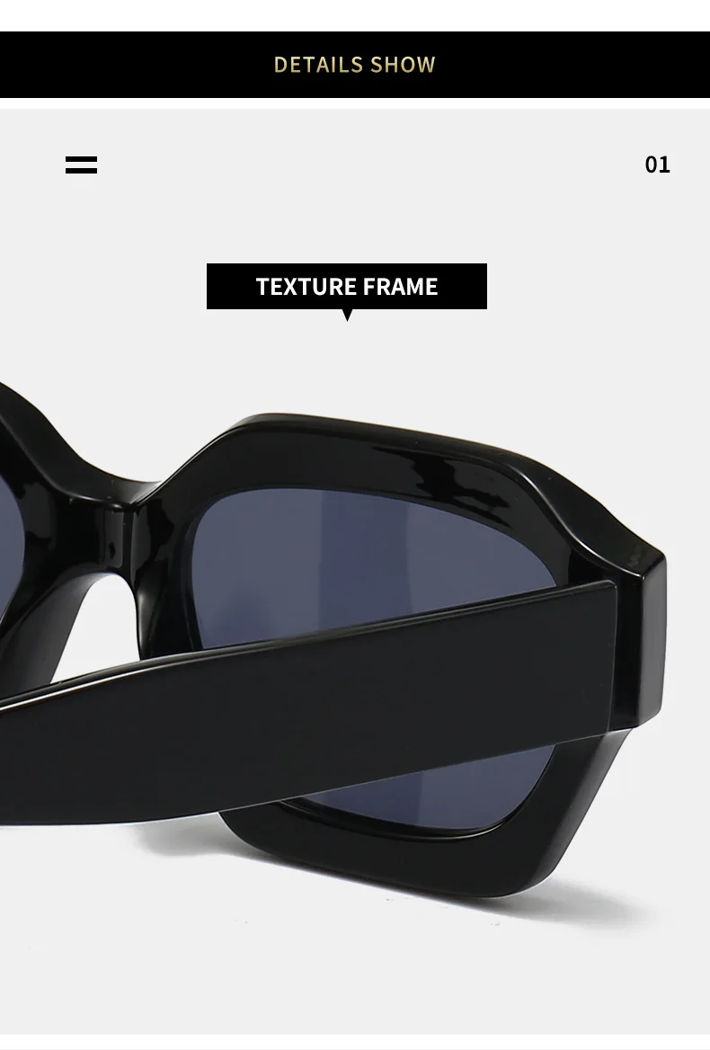 Dicker Rahmen Polygon getönter Schatten Lesebrille Herren Damen Fertige Korrektionsbrille Freizeit Outdoor Graue Sonnenbrille – Detail 12