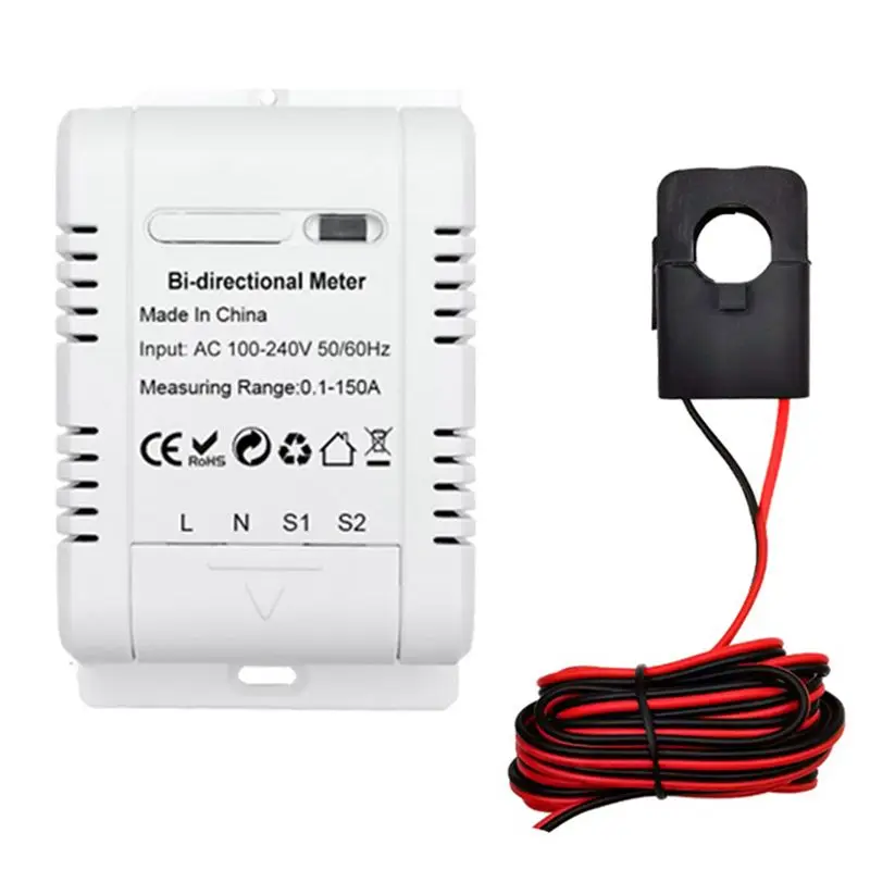 AA94-1Set Tuya Solar PV Bidirectional Wifi Energy Meter With CT 150A Two Way Clamp Current Sensor White Plastic