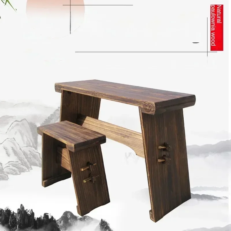 Guqin Table and Bench Paulownia Antique Solid Wood with Resonance Box Removable Portable Tea or Sinology Desk 97cm