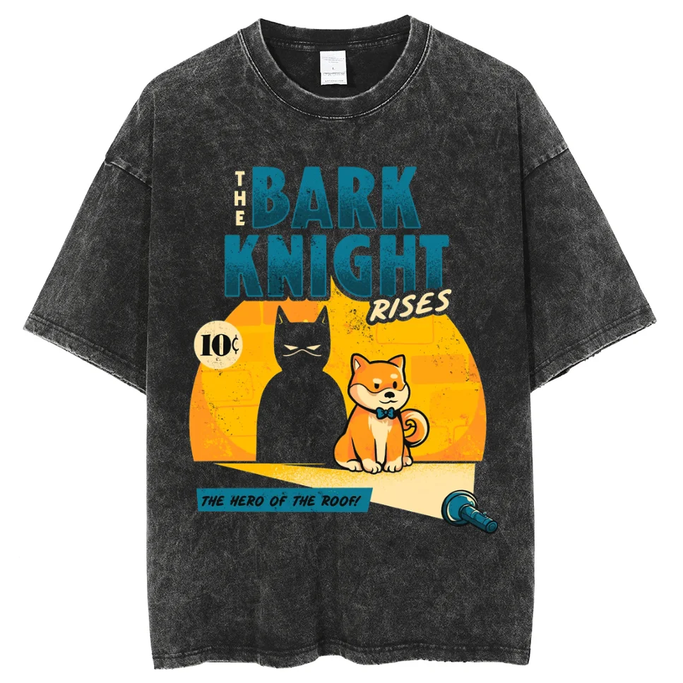 

Cute Geek Dog Wash Denim T-Shirt The Bark Knight Tops 2024 Women's Casual O-Neck Short Sleeve T-shirt Multiple Colors Cotton Tee