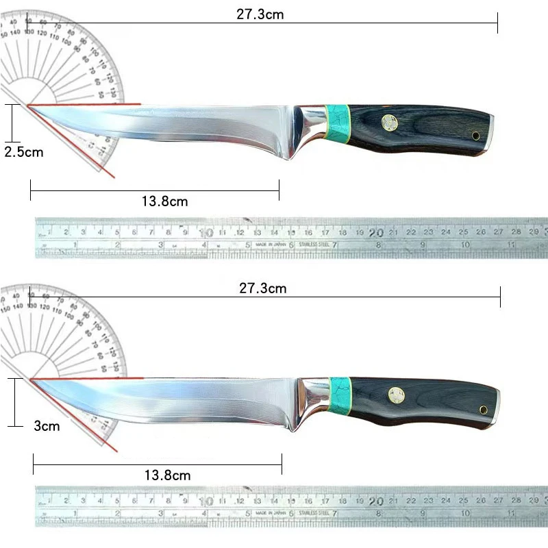 5.4 Inch Boning Knife 37 Layers Damascus Steel 9Cr18MoV Blade Sharp Cleaver Slicing BBQ Kitchen Knives Wood & Turquoise Handle