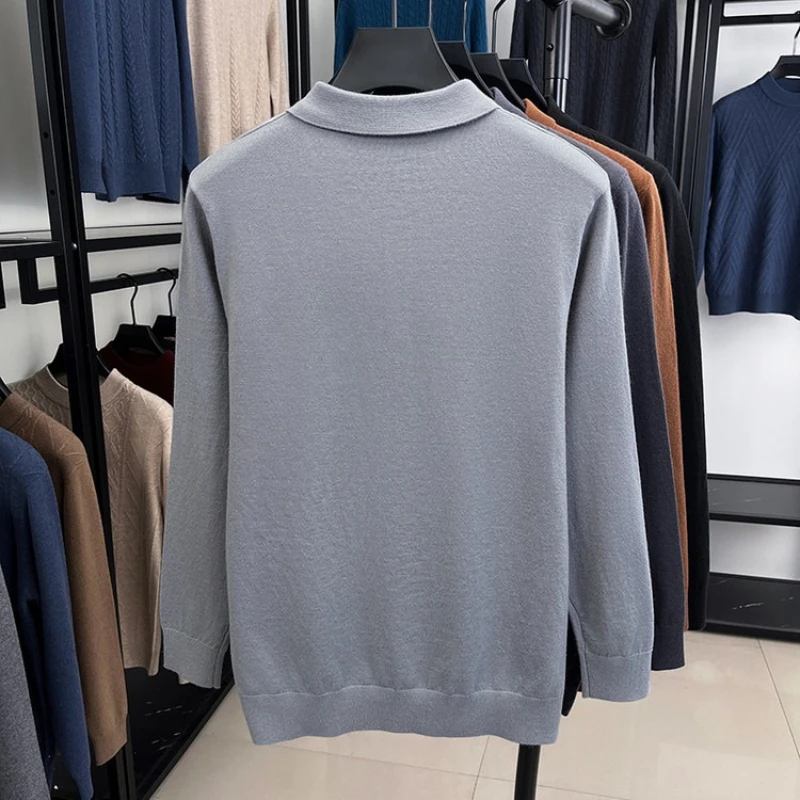 Men's Quiet Luxury Knit Pullover - Business Smart Cashmere Blend Anti-Pilling Polo - Charcoal Gray Soft & Breathable - Image 2