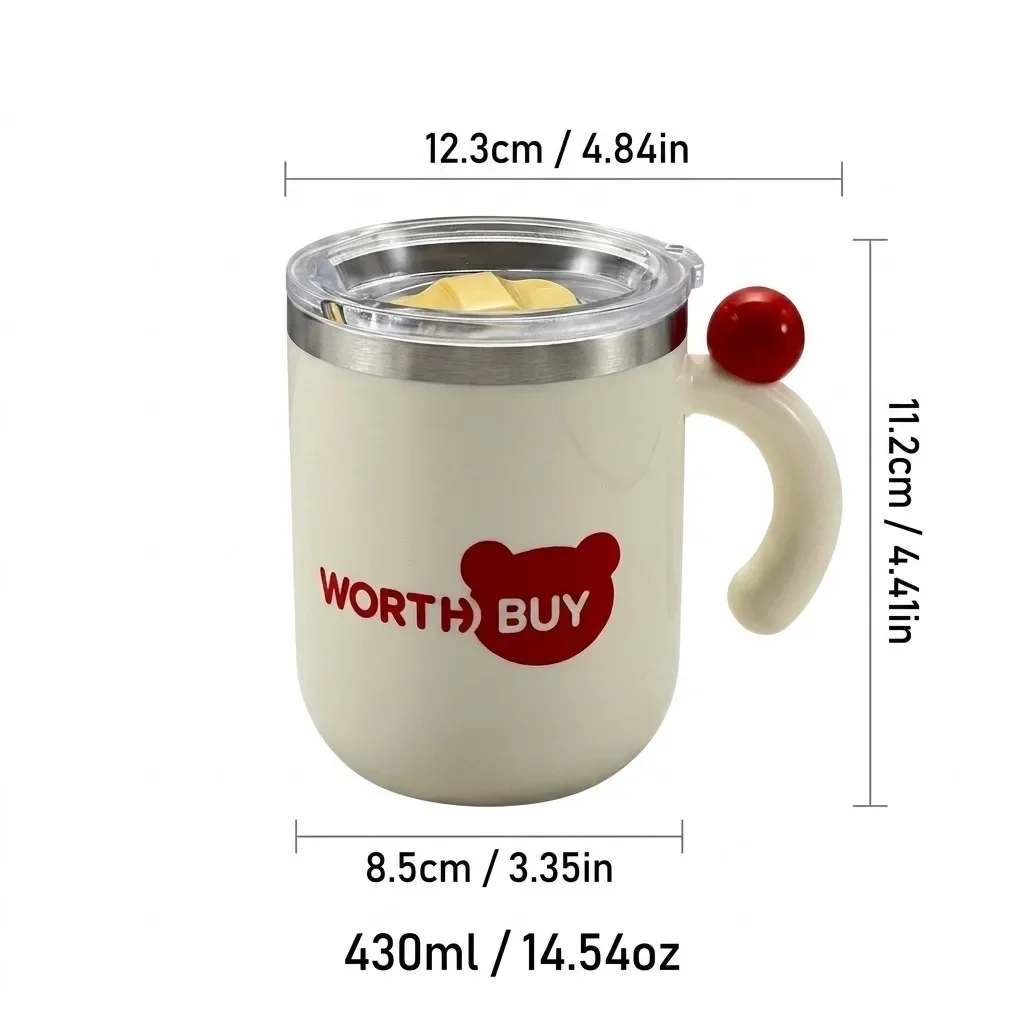 Leuke geïsoleerde koffiemok met handvat, 430 ml, gemaakt van 316 roestvrij staal, thermische reismok, lekvrije beker met deksel, draagbaar drinkgerei.