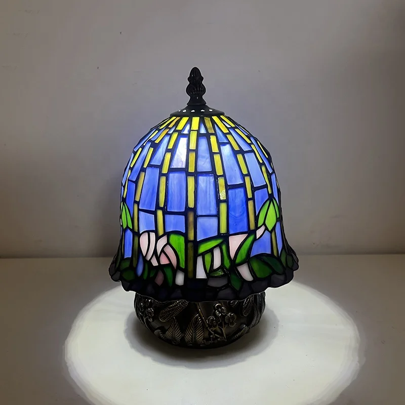 Tiffany Table Lamps 8 Inch Handmade Water Lily Style Stained Glass Lamp Creative Reading Bedroom Bedside Light