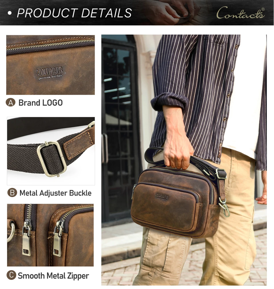 CONTACT'S Sling-Umhängetaschen aus echtem Leder für Herren, Vintage-Umhängetasche, Umhängetasche für Herren, Reisetasche für 8,3 Zoll iPad Mini – Detail 9