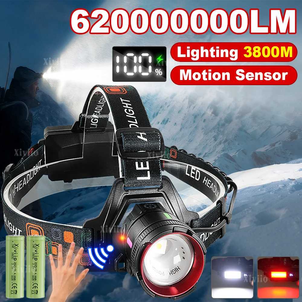 

Сверхъяркий налобный фонарь с ИК-датчиком 62000000LM, перезаряжаемый, портативный, ультрамощный, с дальним лучом, для аварийного ремонта,дальнобойный налобный фонарь для рыбалки и приключений,супер яркий налобный