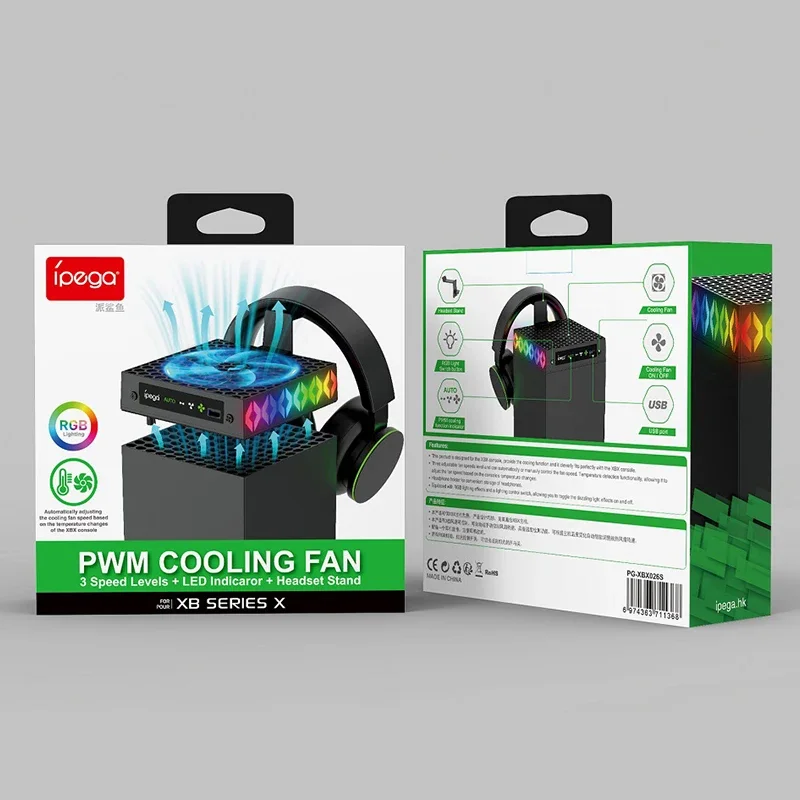 พัดลมระบายความร้อน Ipega สําหรับ Xbox Series X Host RGB Rainbow Cooler ปรับความเร็วลมพัดลมกระจายความร้อนพร้อมพอร์ตชาร์จ USB