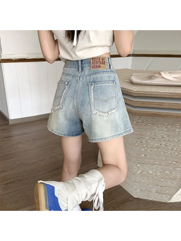 

High Waist A-Line Denim Shorts plus Size Women's Summer Thin Wide Leg Jeans High Waist Slimming Hot Pants Polyester Fiber