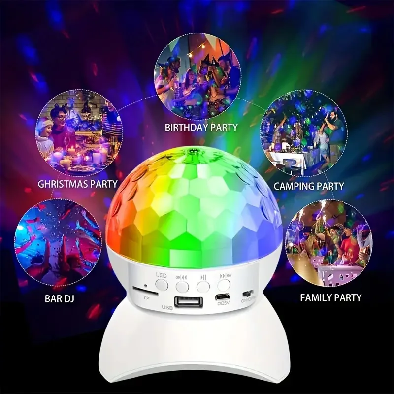 Projecteur laser stroboscopique boule magique RVB, lumière de fête, haut-parleur DJ, boule Chang, sans fil, Bluetooth, musique, rotatif, absorbe ouissant, lumières de scène