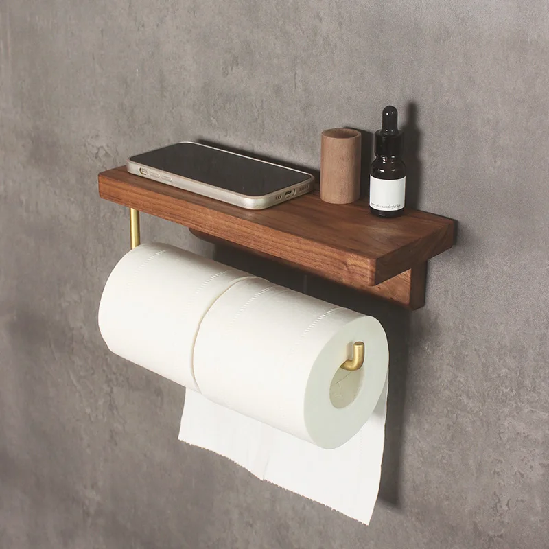 

Полка для рулонов в ванной комнате, настенный держатель для хранения бумажных полотенец, держатель для рулона туалетной бумаги из черного ореха, украшение для дома без удара
