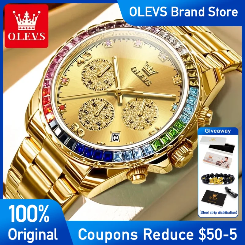 

OLEVS Mens Watch Stainless steel Brand Quartz Watch Waterproof Luminous Watch For Men Three Small Dial Waterproof Sport Reloj