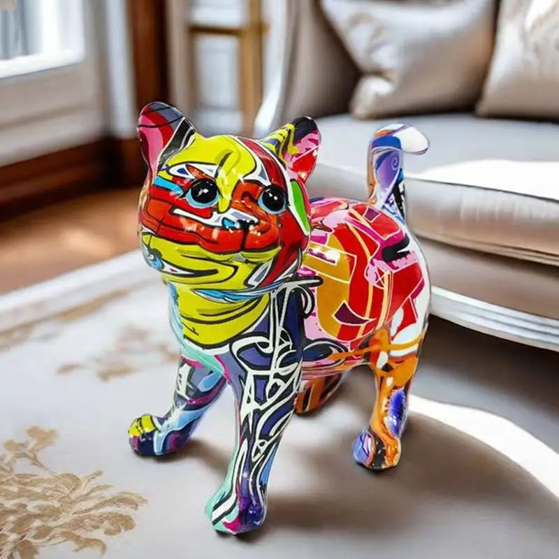 Imagem -05 - Graffiti Cat Estátua Desktop Decor Gatos Bonitos Escultura Arte Estatueta de Animais de Resina Artesanato Home Living Room Decoração Presente Ornamentos