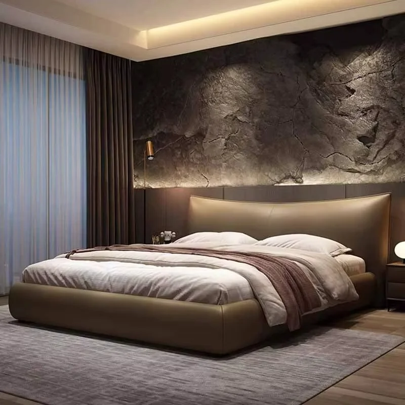 Luxury European Double Bed Style Nordic Headrest Full Size Double Bed Home Floor Sleeping Lit Deux Place Furniture For Bedroom