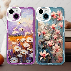 Case For iPhone 16 15 14 13 Pro Max 12 Mini 11 XS X XR SE 7 8 Plus Soft Cover Oil Painting Of Flowers