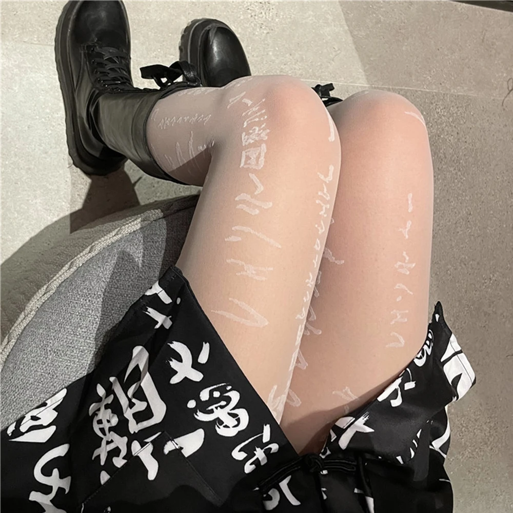 

Thin Women Spring Seamless Tights Letter Print Women Stockings Japanese Pantyhose