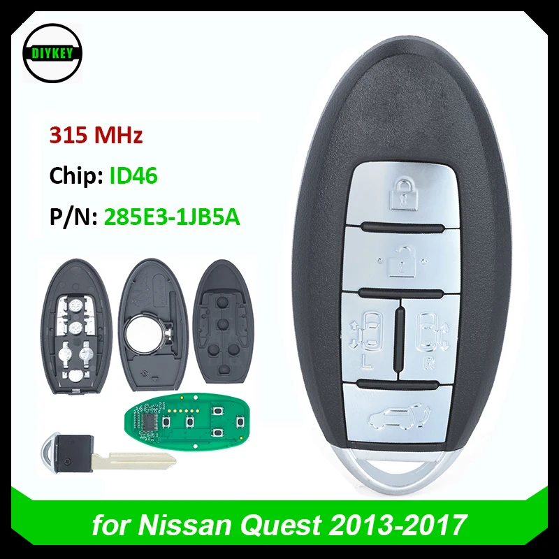 DIYKEY MODEL: TWB1J717 P/N: 285E3-1JB5A 315MHz ID46 5 Button Smart Remote Key Fob for Nissan QUEST 2013 2014 2015 2016 2017